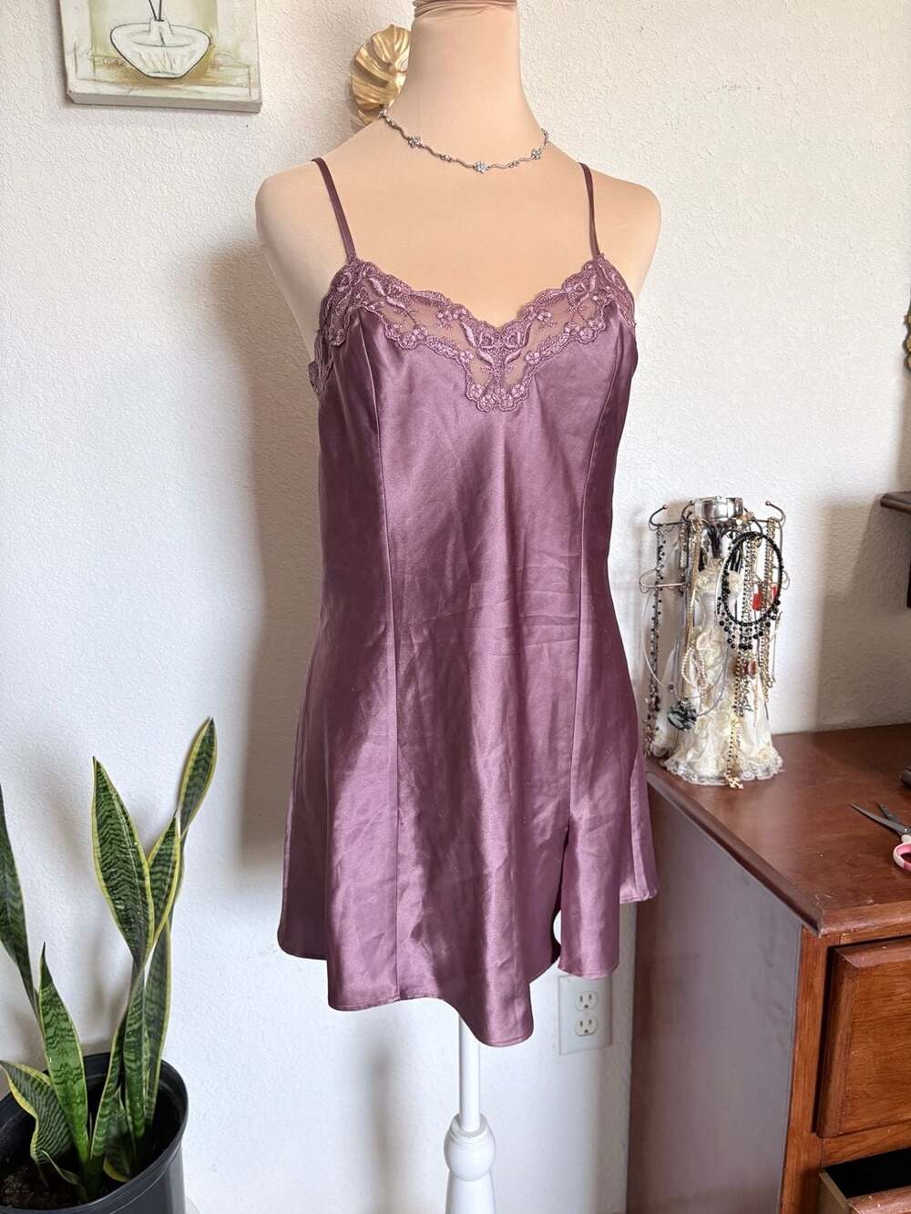 Victorias Secret Satin Lace Chemise Slip Dress Medium Purple Y2K